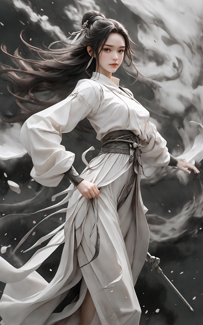 606247209521969567-3769260578-martial, 1girl, solo, simple background,_ustration style, Chinese martial arts war scenes, chinese ink style, martial arts style.jpg